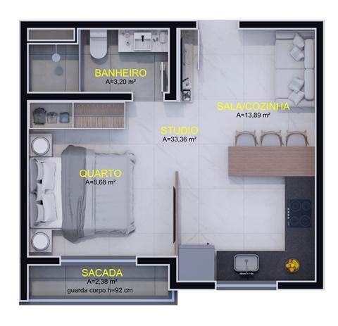 Planta de studio com sacada